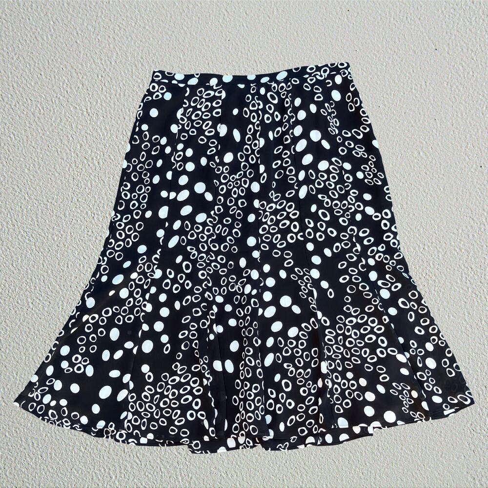 Black and white retro polka dot flared midi skirt, retro Y2K twee boho chic prep